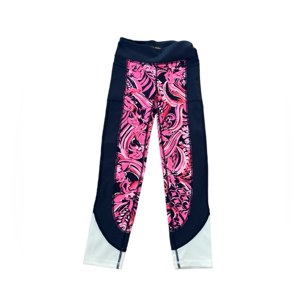 Lilly Pulitzer Weekender Mid Rise Leggings Navy Pink Flirty Fins XS 011063